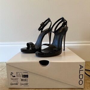 Aldo Glossy Black Strappy Heels & Clutch bundle!